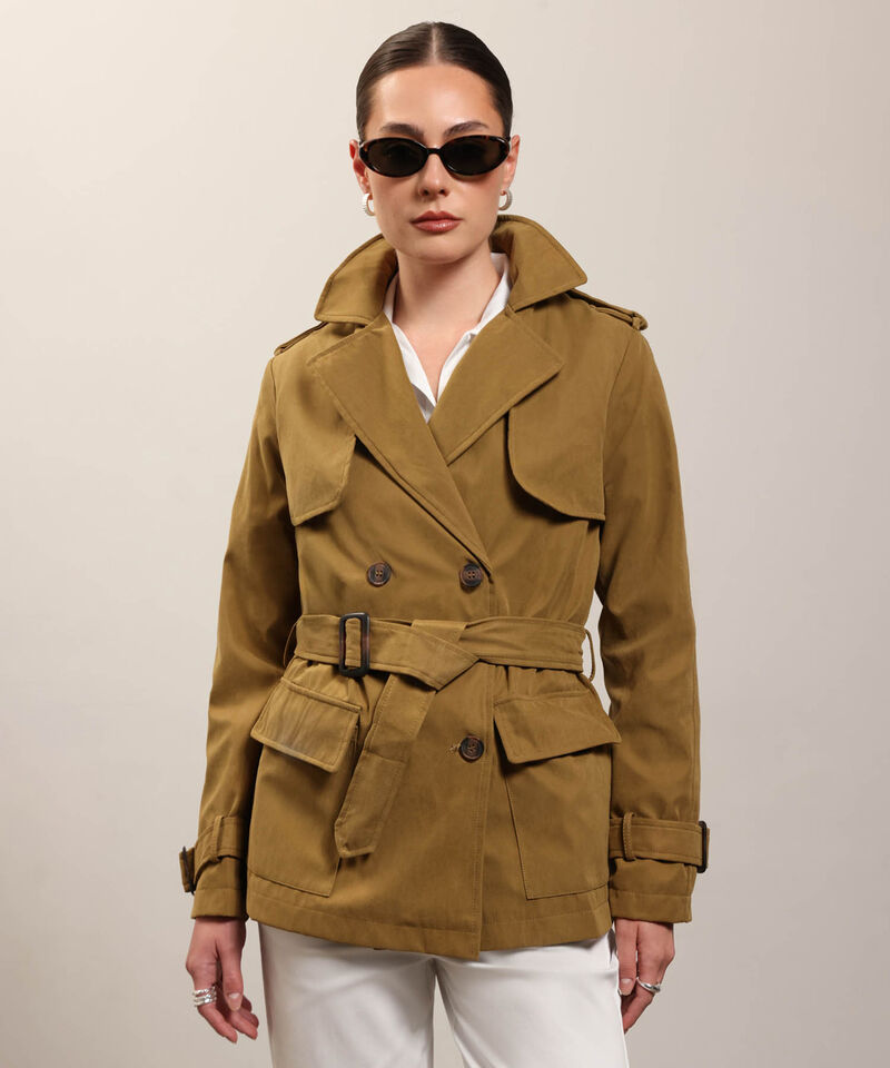 Chaqueta Trench Unicolor Con Cinturon 