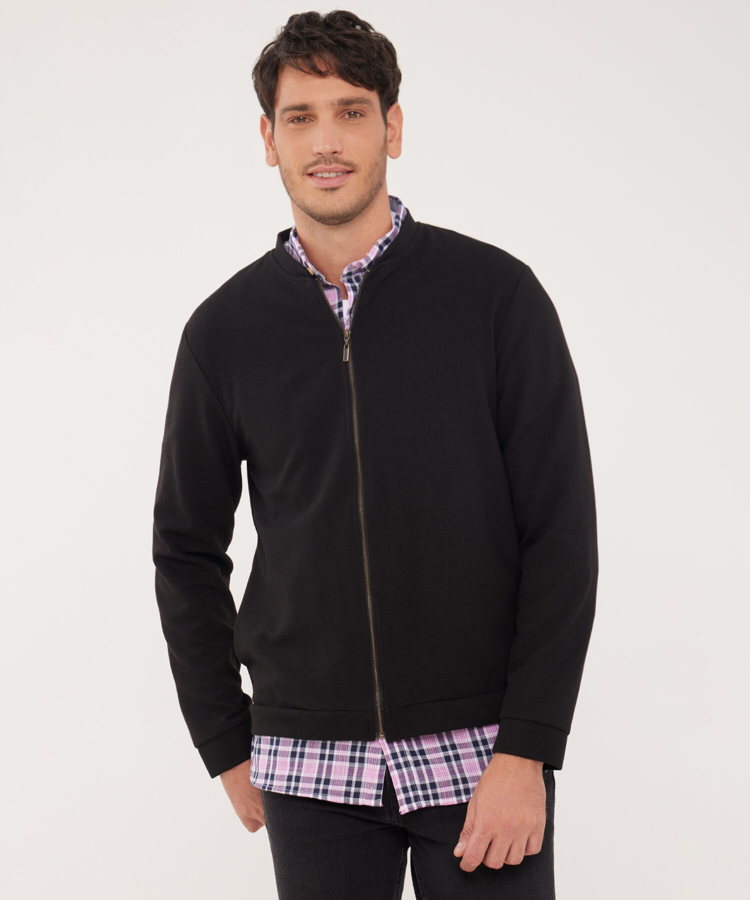 Buzo Unicolor Textura, Con Cierre Zipper