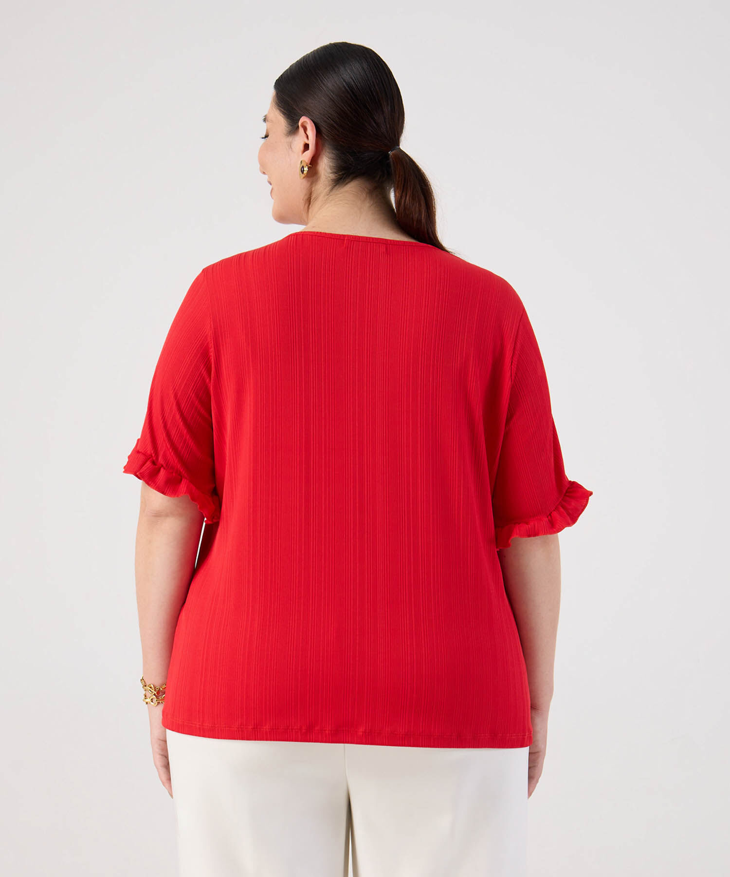 Camiseta con Rib y Manga con Rizo Para Mujer Curvy