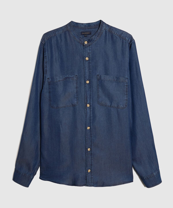 Camisa Camisa Manga Larga Tono Oscuro Cuello Neru Con Bolsillos Esquinas Redondeadas