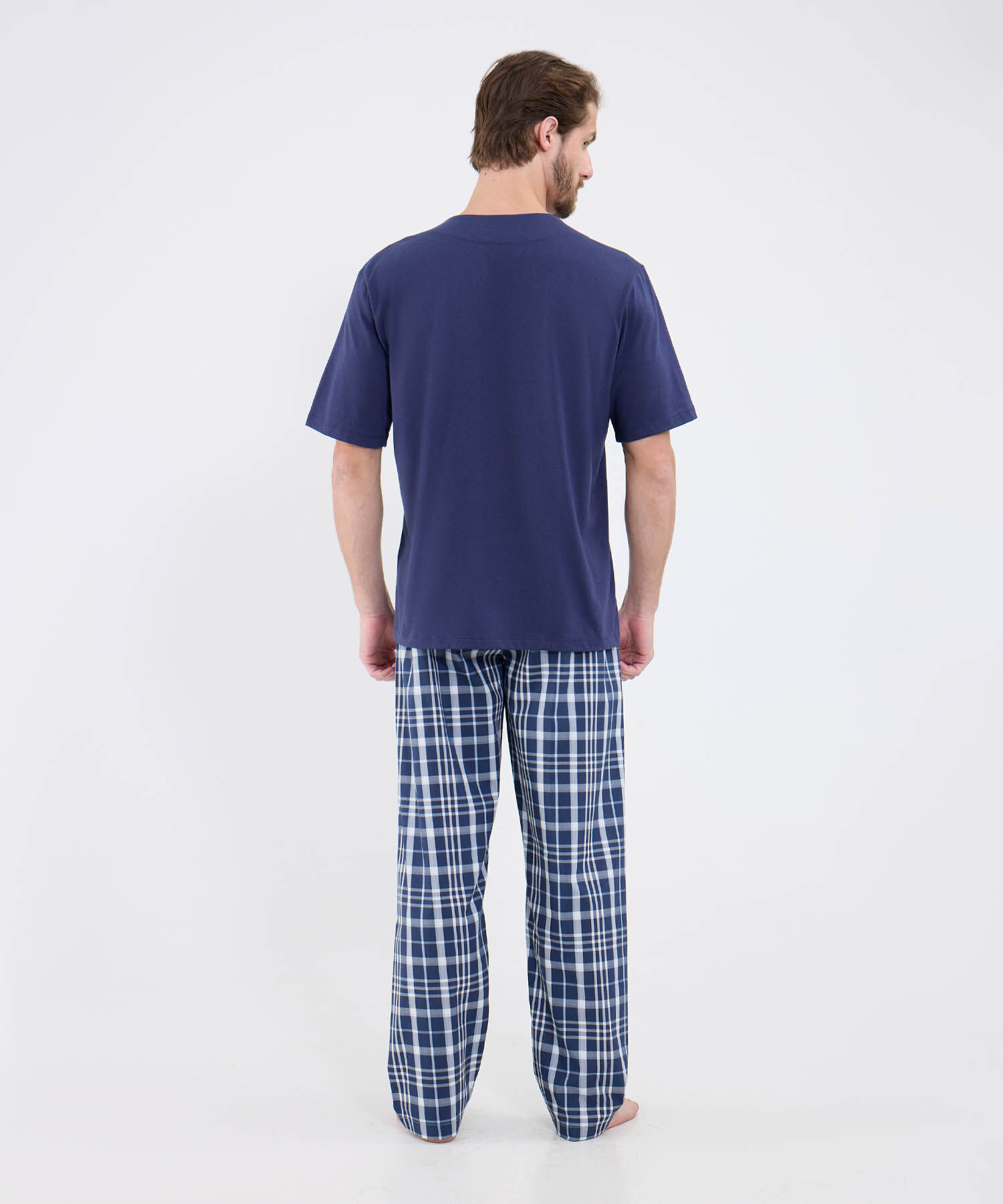 Conjunto Pijama Camiseta Cuello V Pantalon Preteñido Para Hombre