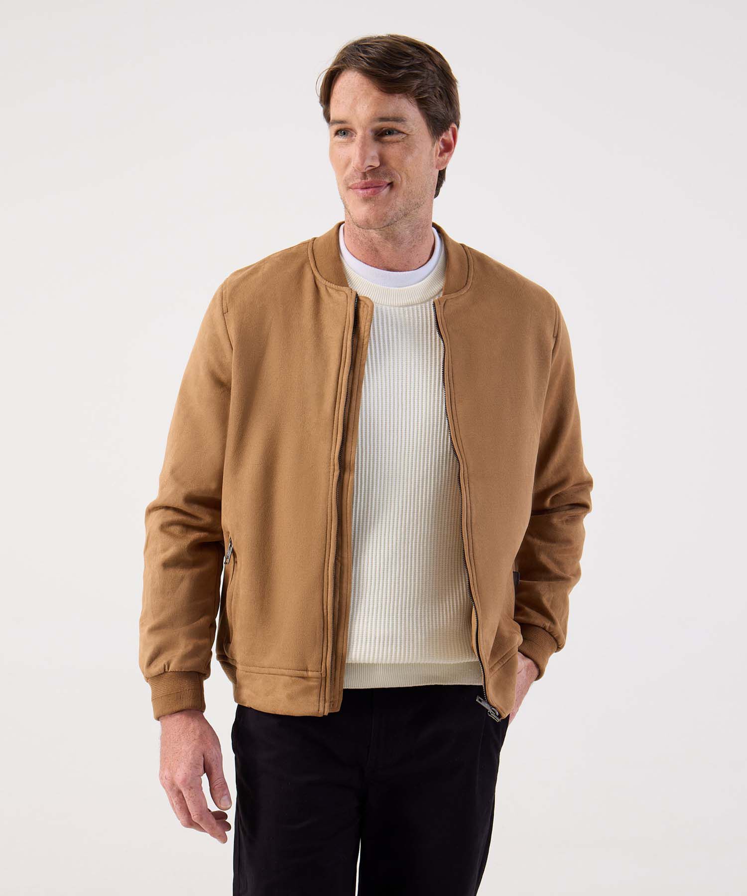 Chaqueta Bomber de Tela Lisa para Hombre Casual