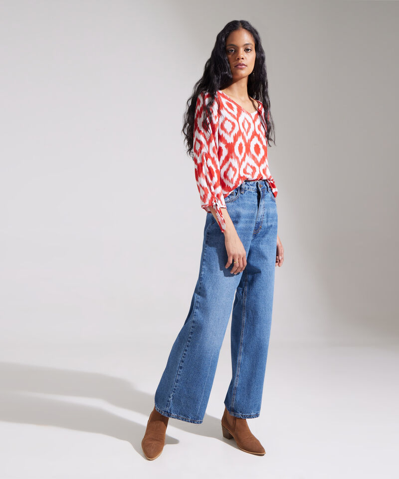 Blusa Estampada Manga 3/4 De Amarre