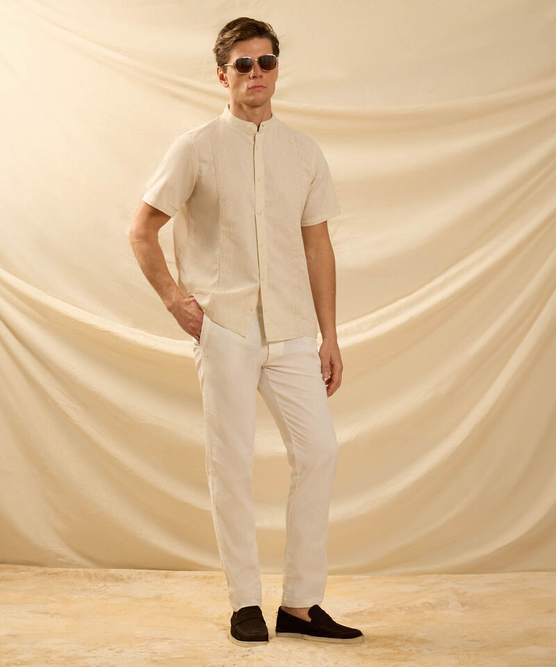 Guayabera de Manga Corta para Hombre con Cuello Mao