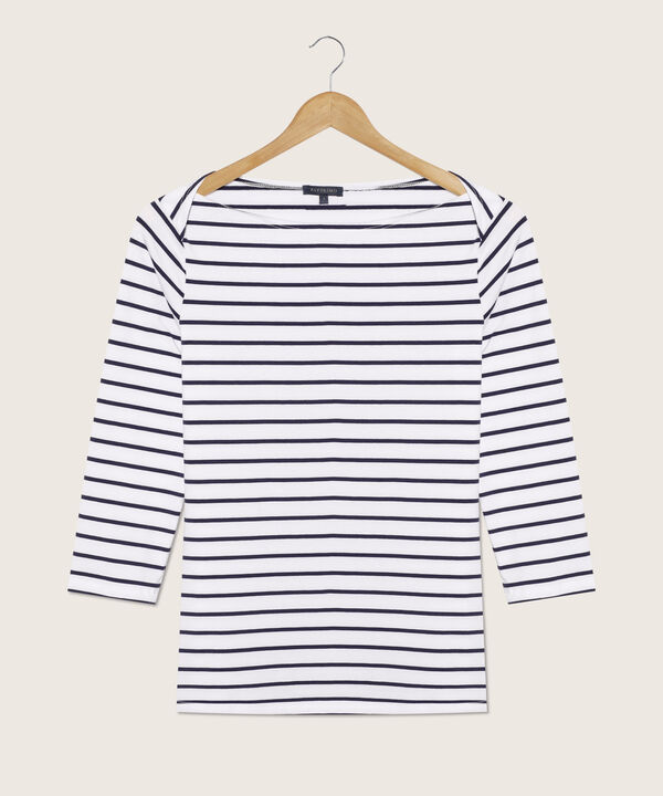 Camiseta Cuello Ojal, Manga 3/4, Preteñida A Rayas