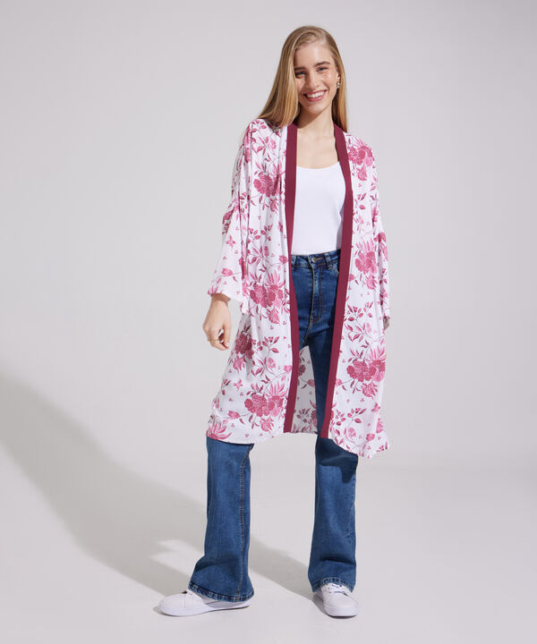 Saco Tipo Kimono, Estampado Con Pechera En Contraste Y Silueta Amplia image number null