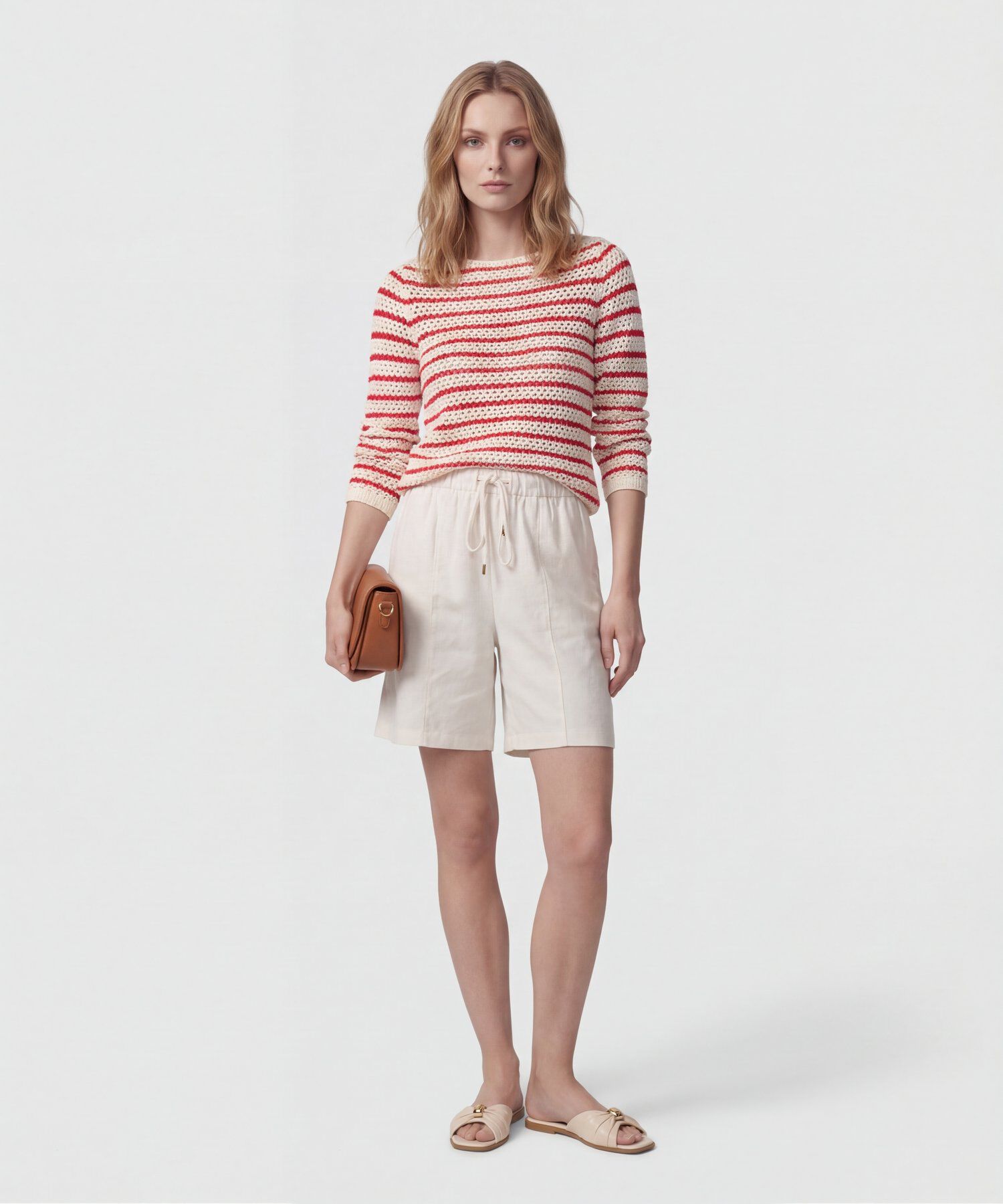 Saco De Punto Calado A Rayas Mujer