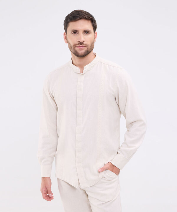 Camisa guayabera manga larga con bordado para hombre image number null