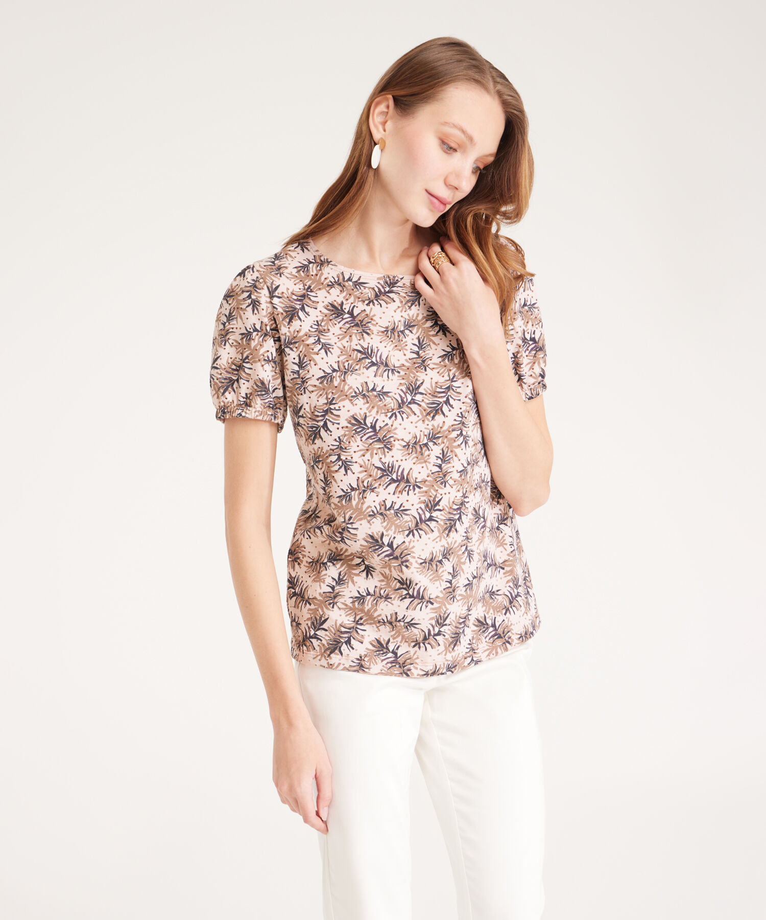 Camiseta Estampada Manga Corta Con Cabeza De Manga Bombacha, Cuello Redondo