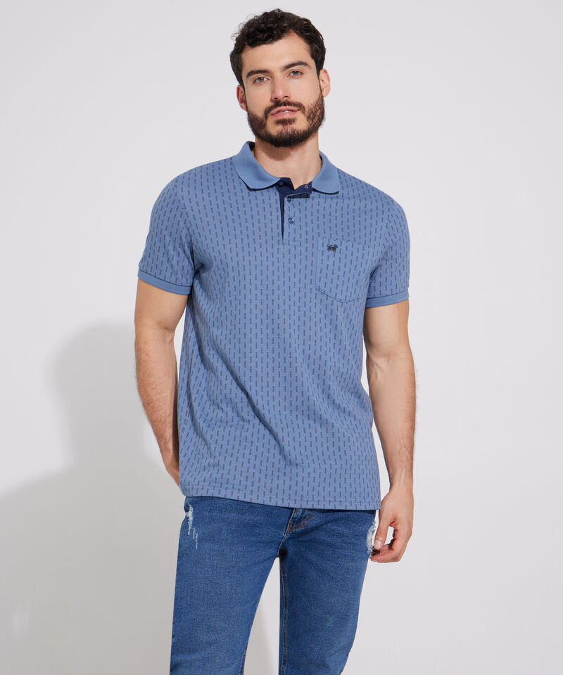 Polo Estampada, Cuello Y Puños Tejidos Con Bolsillo, Silueta Regular Fit