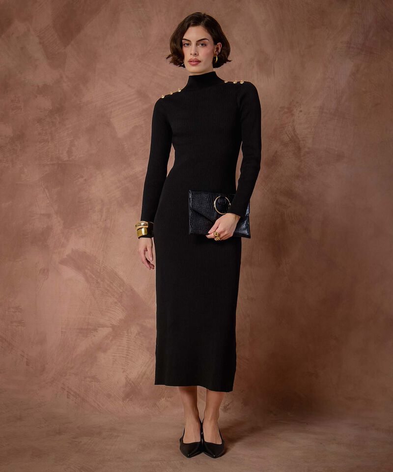 Vestido Unicolor Con Detalle En Hombros 