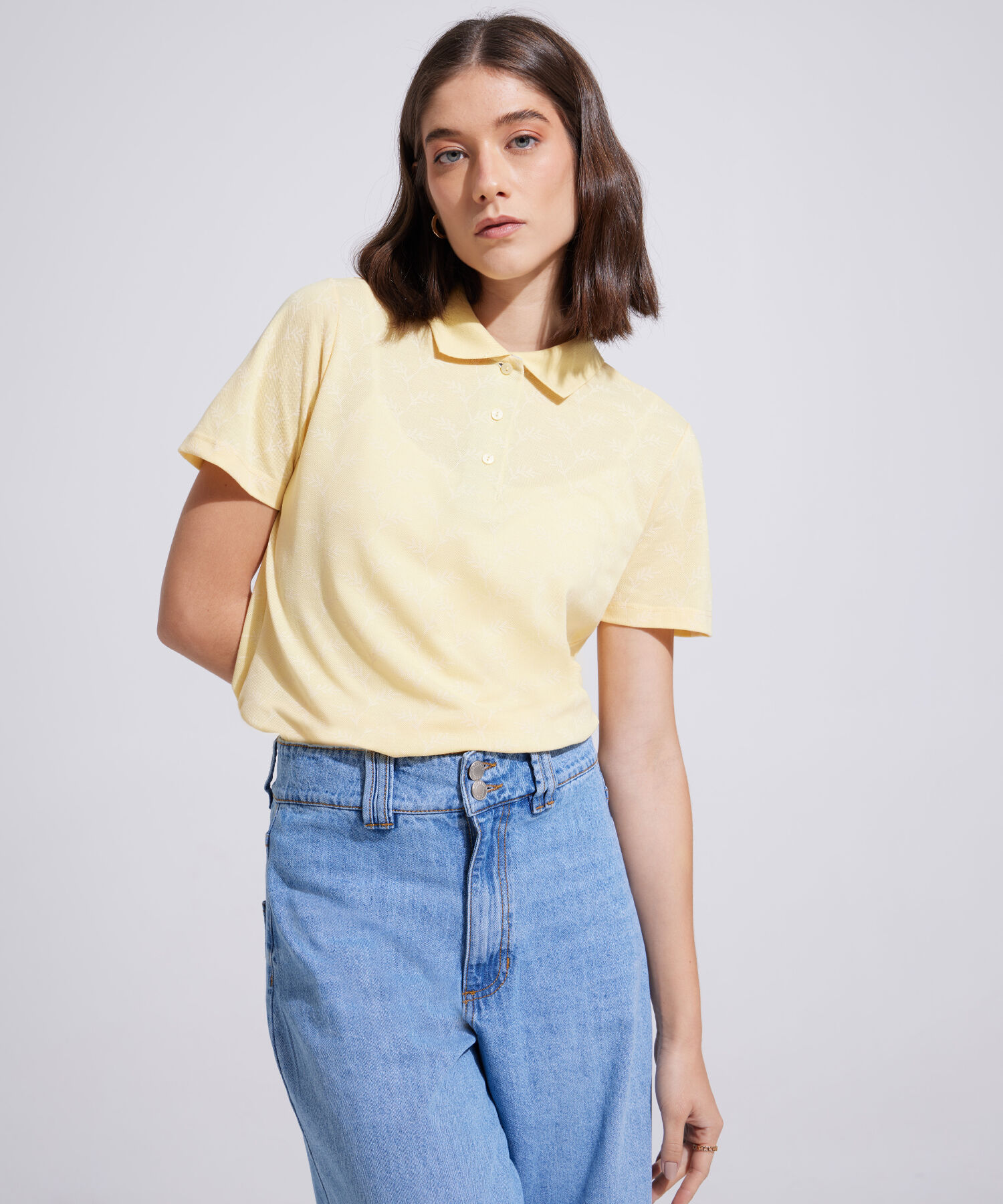 Polo Estampada Manga Corta Con Cuello Tejido Sin Bolsillo