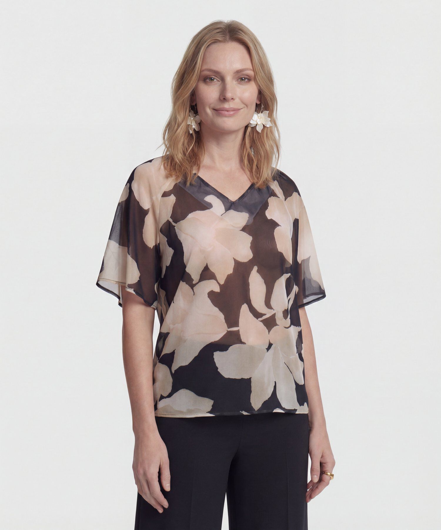 Blusa de Manga Campana y Escote en V para Mujer