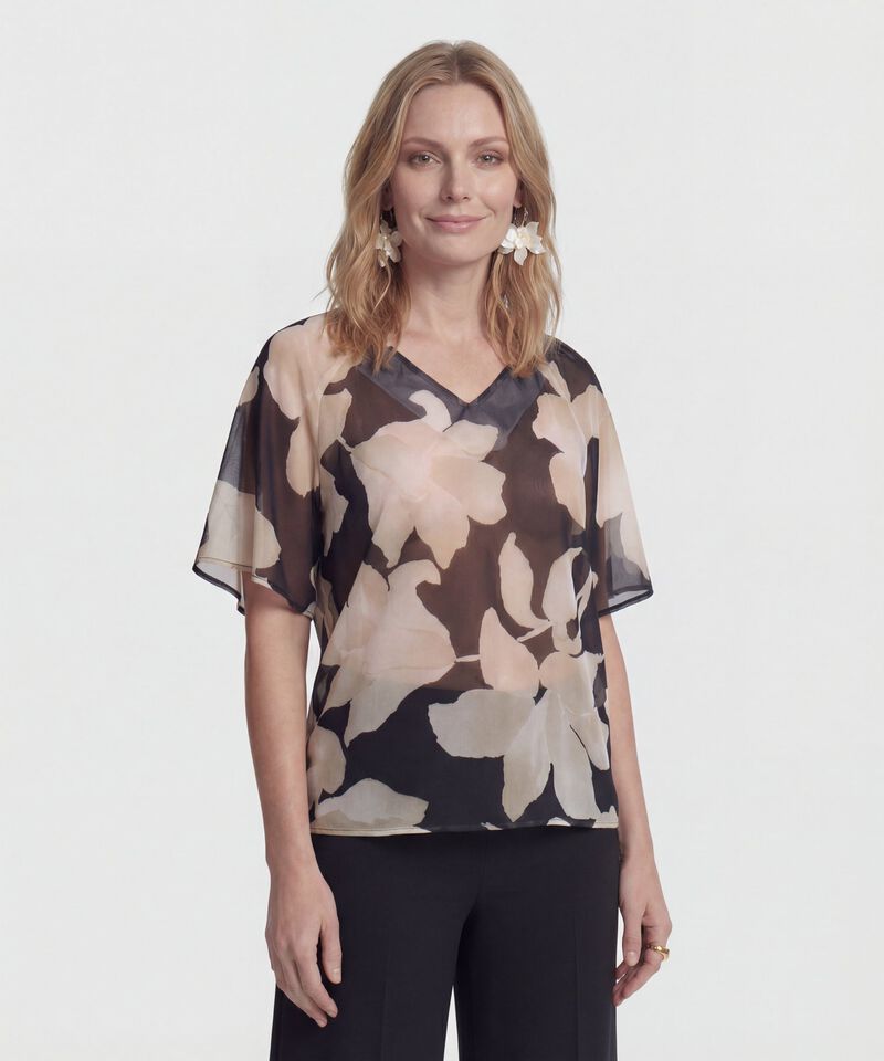 Blusa de Manga Campana y Escote en V para Mujer