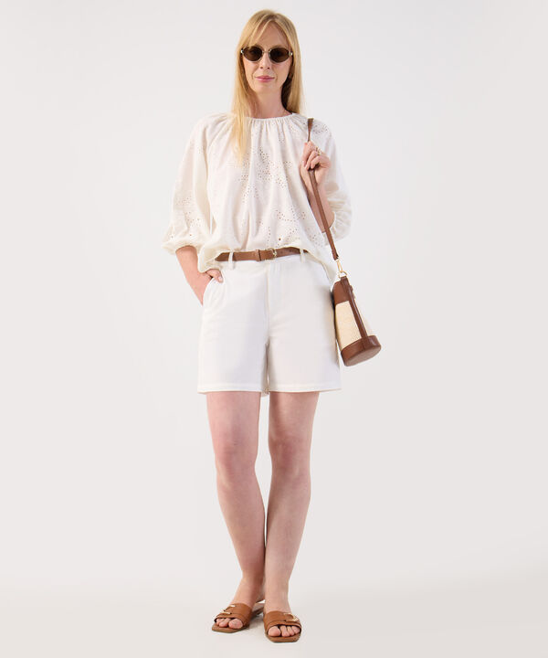 Blusa De Mujer Ojalillos Escote Fruncido Manga Globo image number null