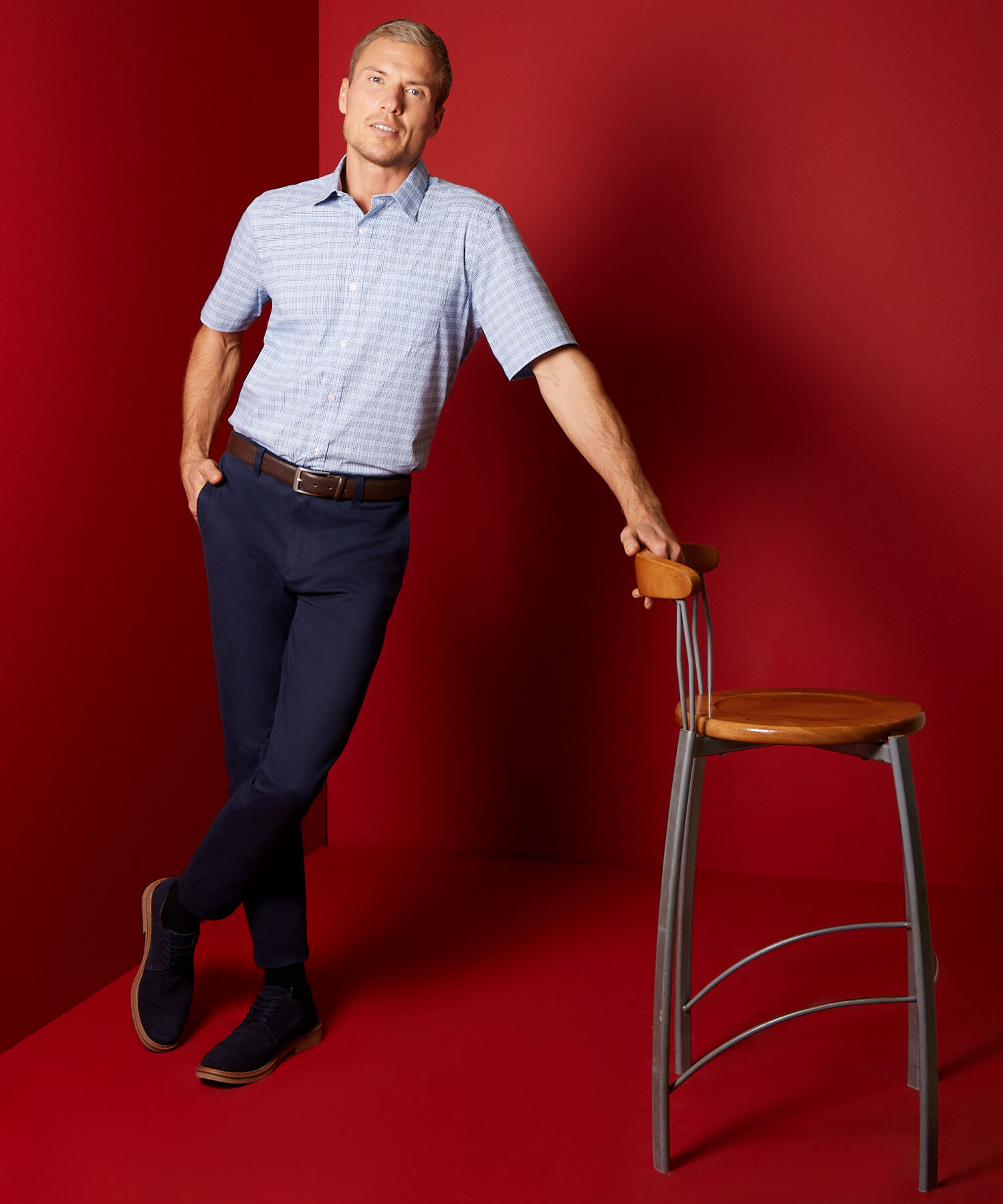 Camisa Manga Corta Prete&ntilde;ida, Cuello Formal