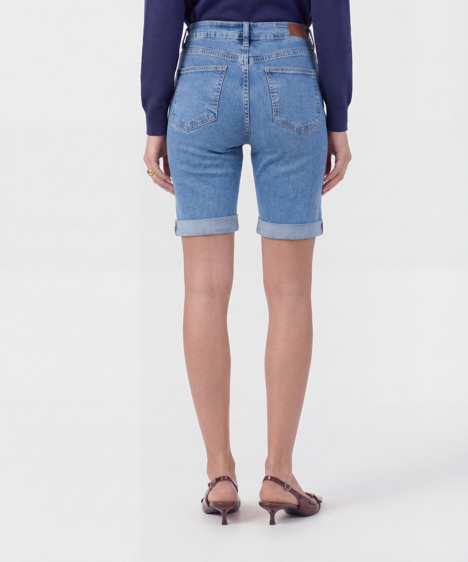 Bermuda Denim Con Doblez Para Mujer