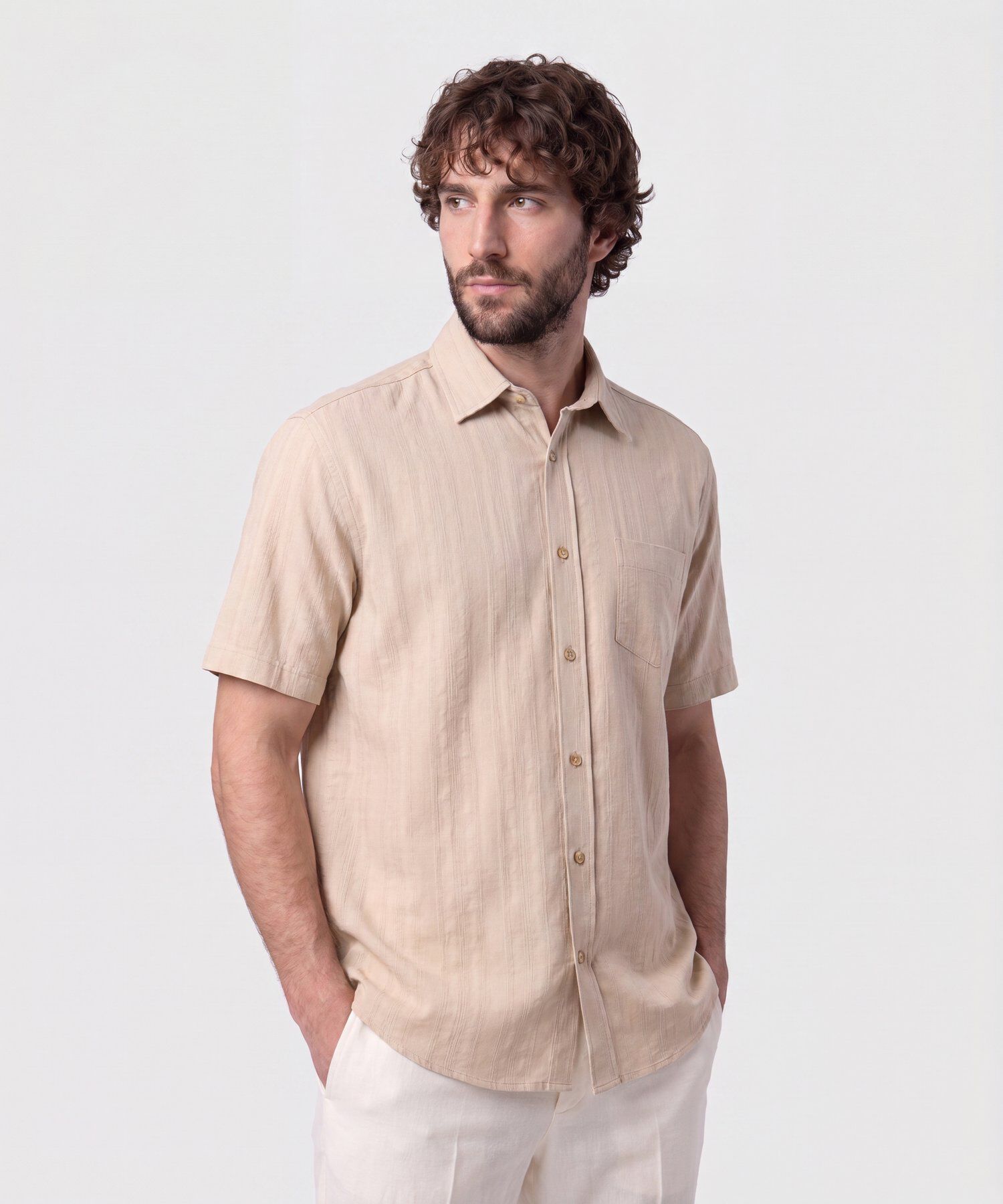 Camisa Manga Corta Texturizada Para Hombre
