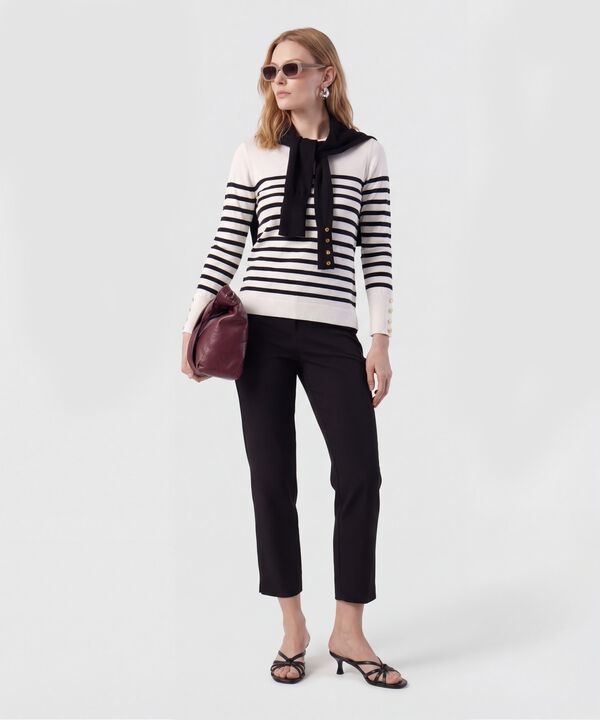 Saco De Punto A Rayas Con Botones En Pu&ntilde;o Mujer