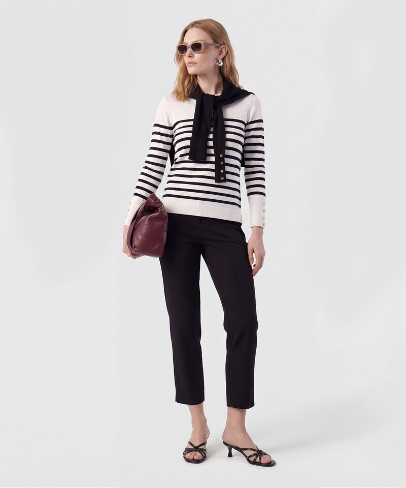 Saco De Punto A Rayas Con Botones En Pu&ntilde;o Mujer