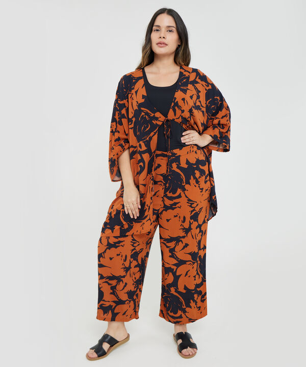Pantalón Capri Estampado, Cintura Elástica Con Bolsillos Laterales