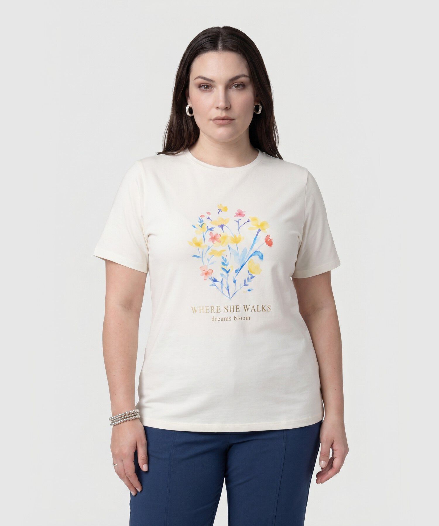 Camiseta Estampada Cuello Redondo Para Mujer Curvy