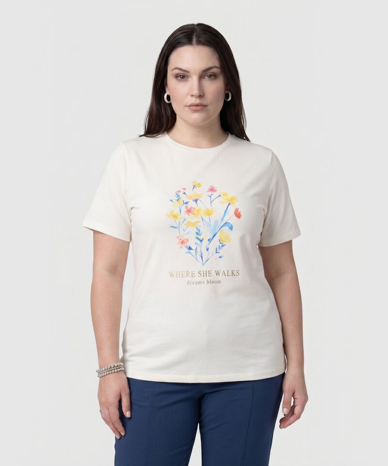 Camiseta Estampada Cuello Redondo Para Mujer Curvy