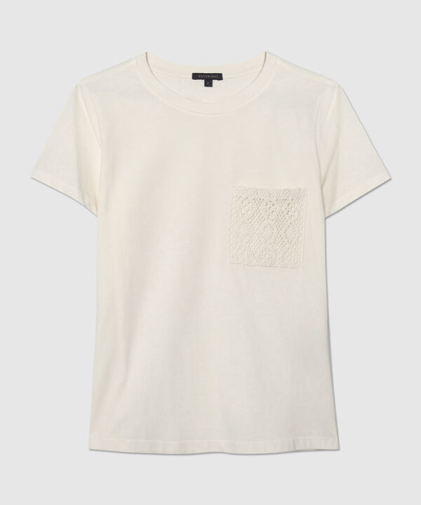 Camiseta Manga Corta  Con Bolsillo En Encaje