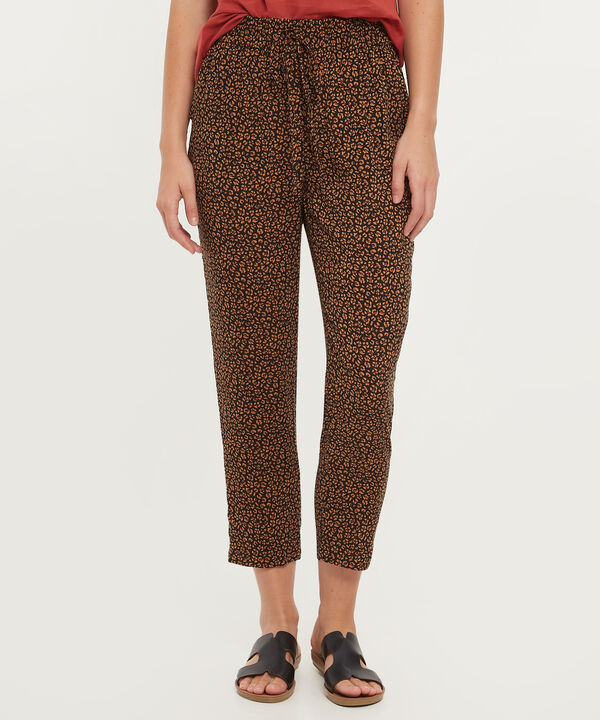 Pantalón Estampado Con Elástico En Cintura, Bolsillos Laterales Y Anudado Decorativo, Líneas