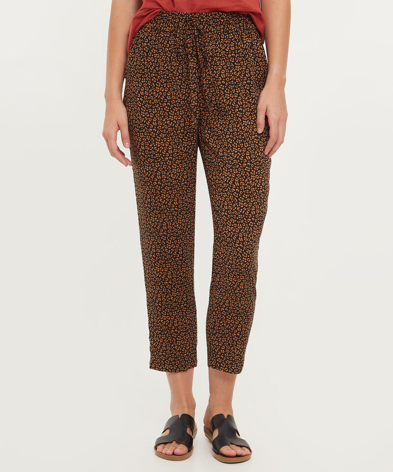 Pantalón Estampado Con Elástico En Cintura, Bolsillos Laterales Y Anudado Decorativo, Líneas