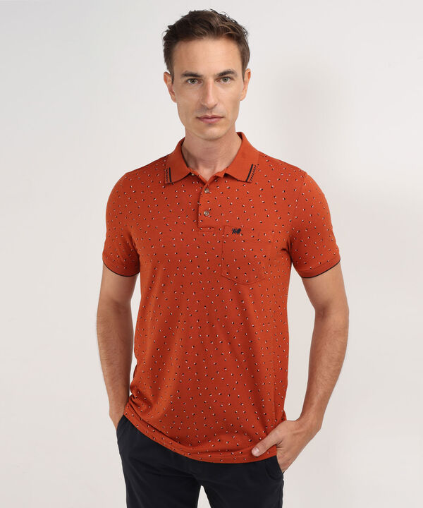Polo Estampada, Cuello Y Puños Tejidos Con Bolsillo