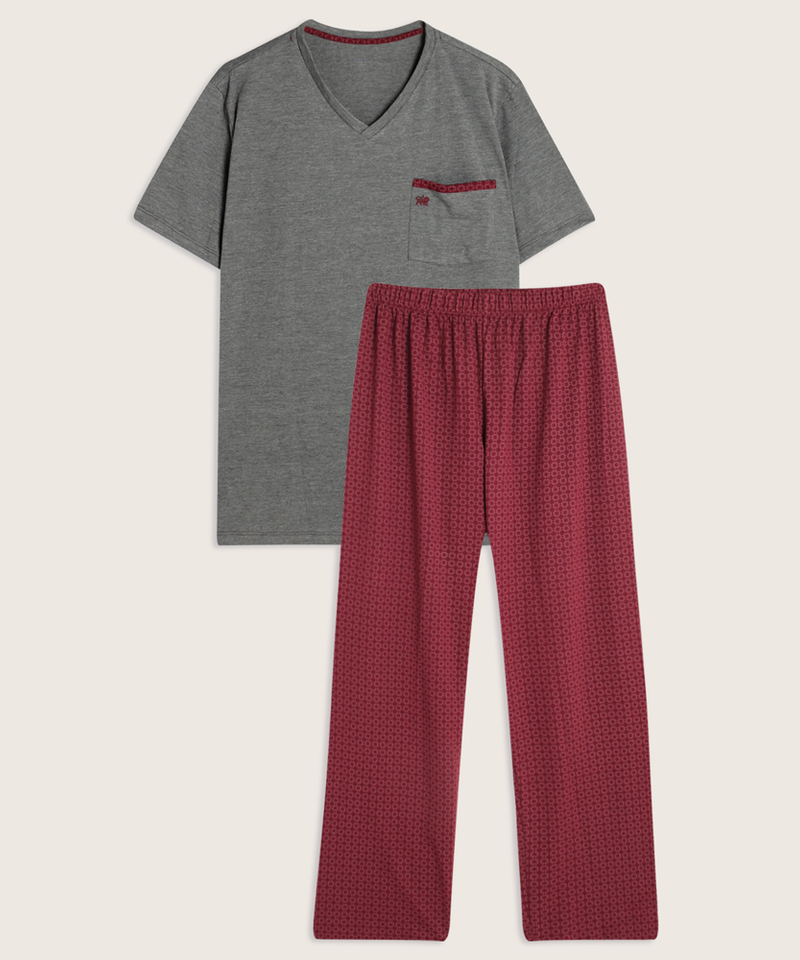 Pijama Cuello V Bolsillo Bordado