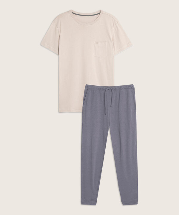 Pijama Set Camiseta Manga Corta Unicolor Con Bolsillo Y Pantalón Jogger  Unicolor