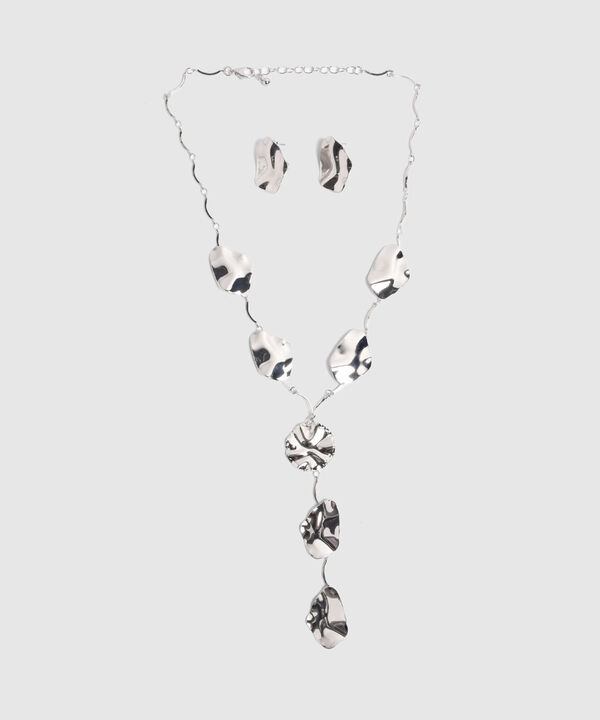 Set De Collar Y Aretes Con Placas Org&aacute;nicas Para Mujer image number null