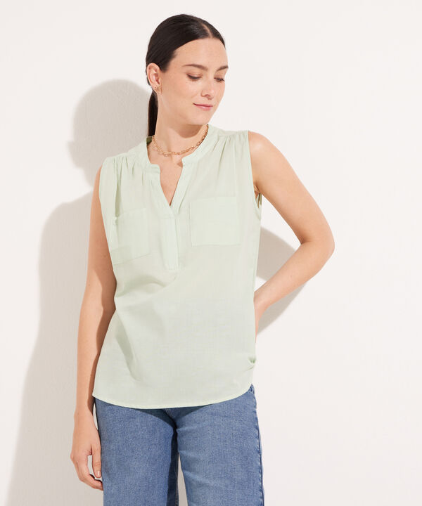 Blusa Unicolor Manga Sisa, Con Bolsillo