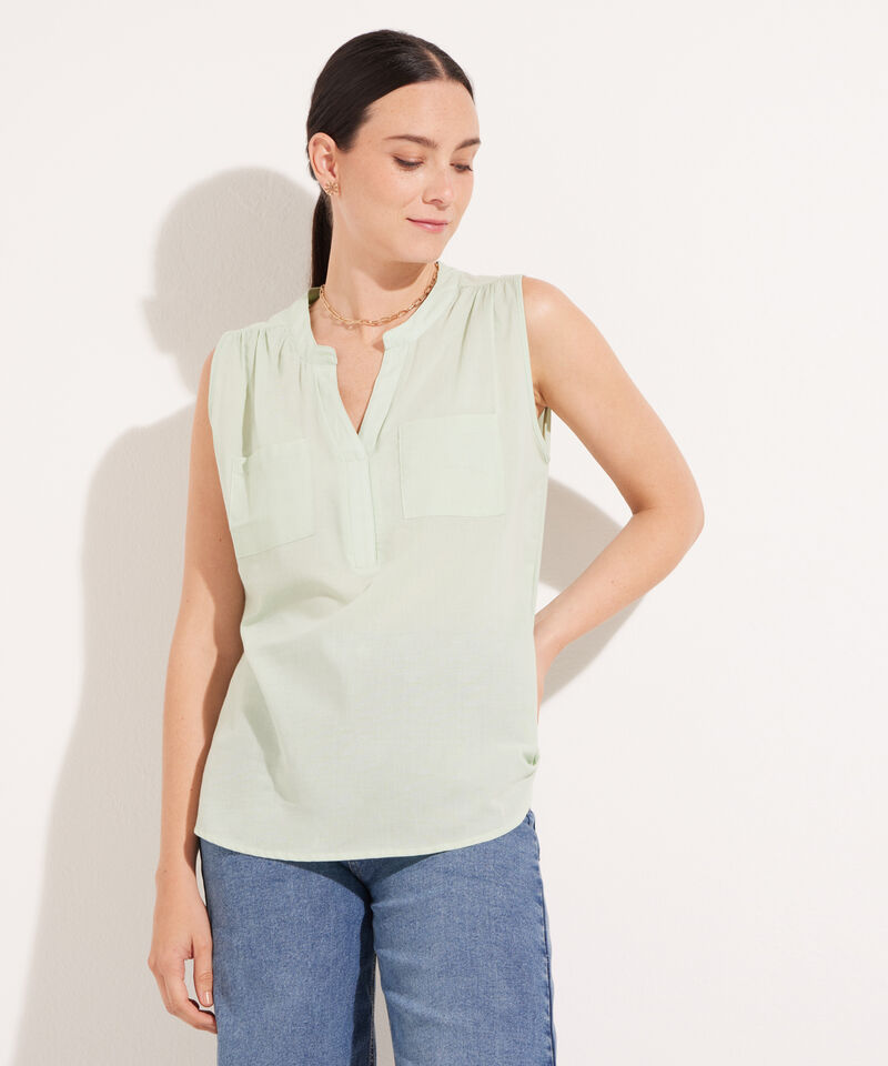 Blusa Unicolor Manga Sisa, Con Bolsillo