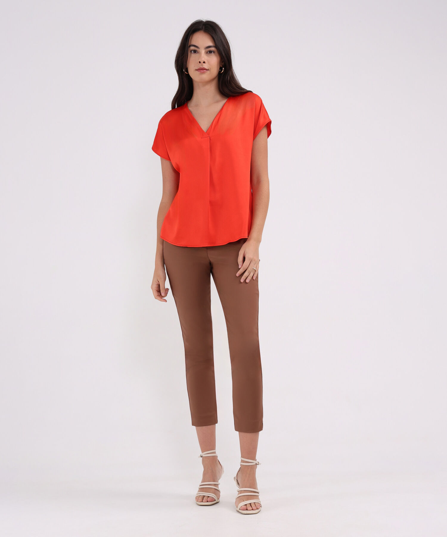 Blusa Manga Corta Rodada Con Escote En V