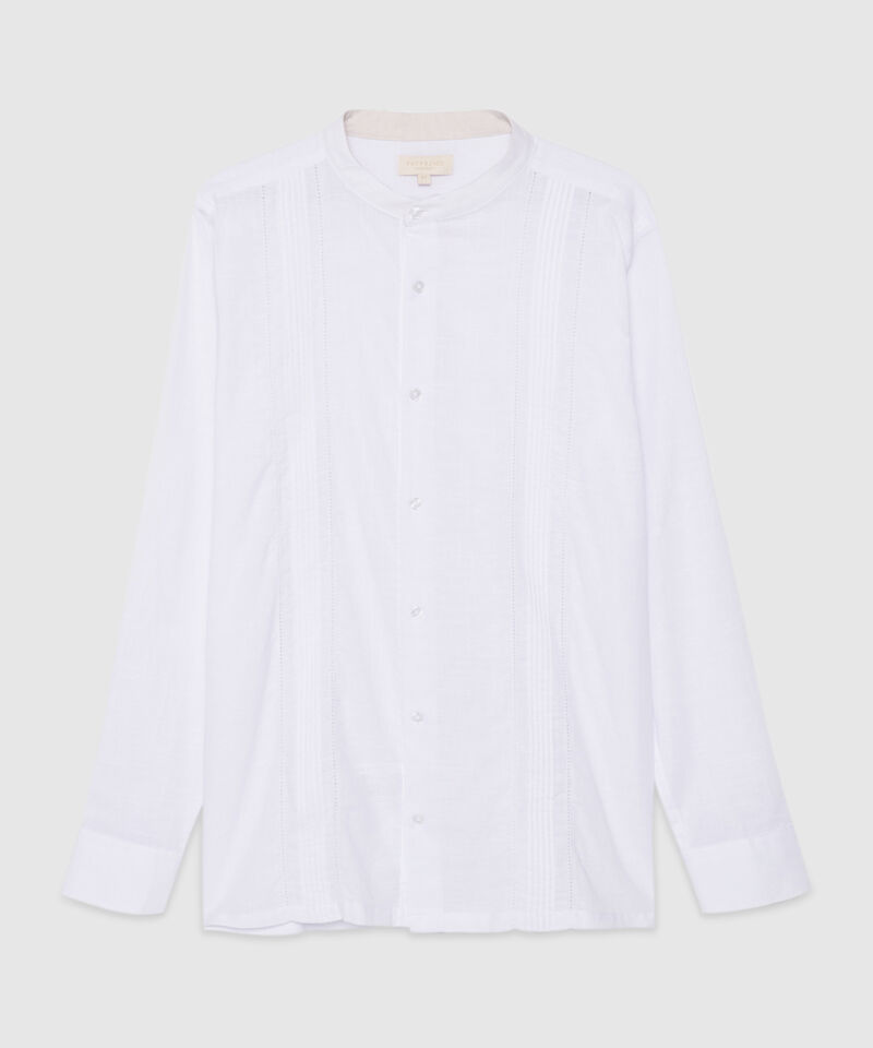 Camisa Guayabera Manga Larga  Cuello Neru En Algodón