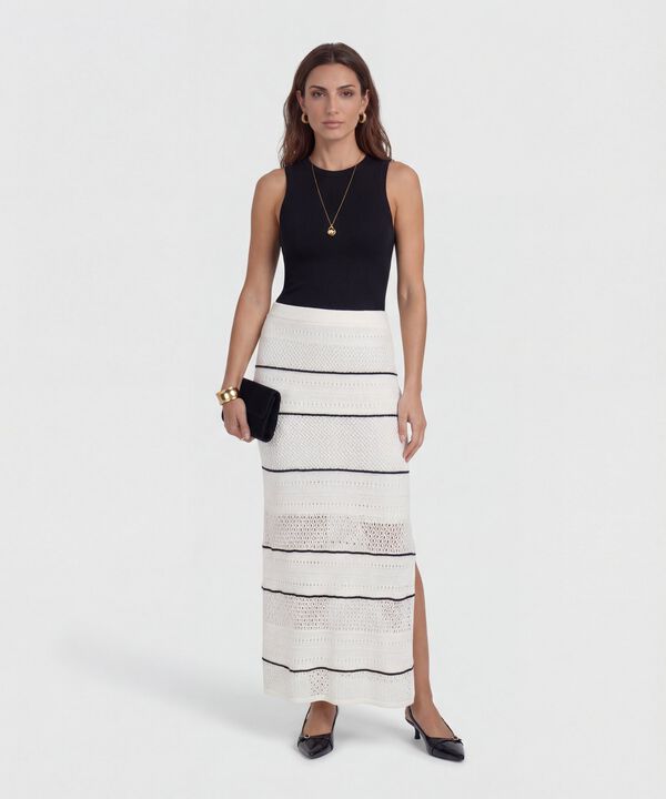 Falda Midi Tejida con Calados para Mujer