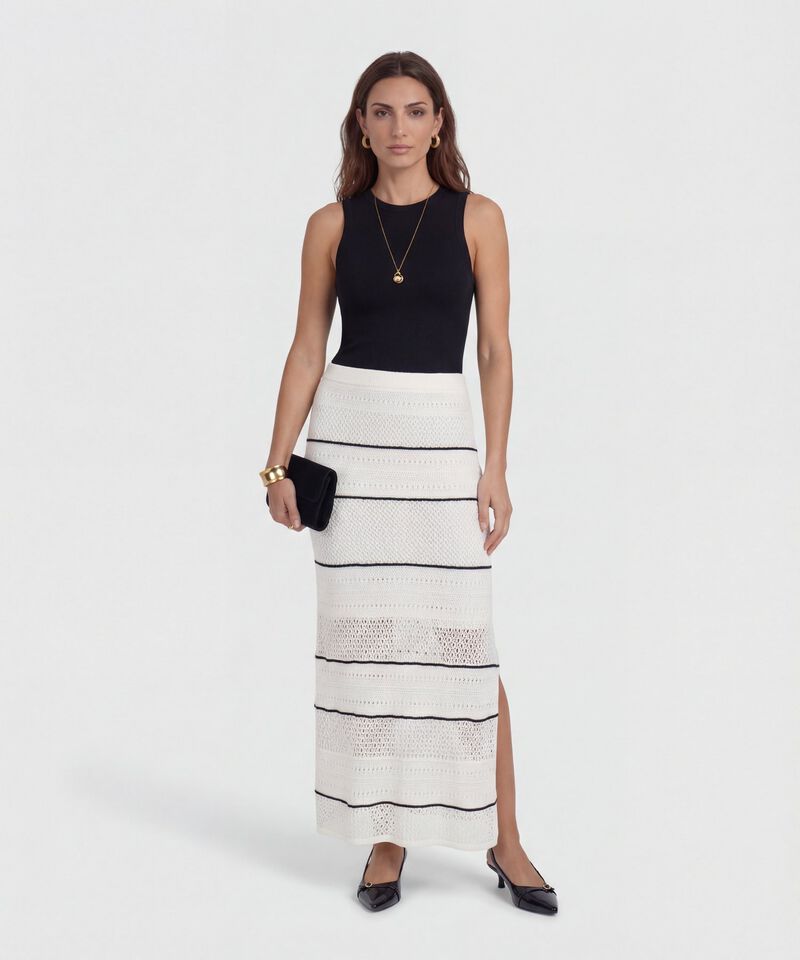 Falda Midi Tejida con Calados para Mujer