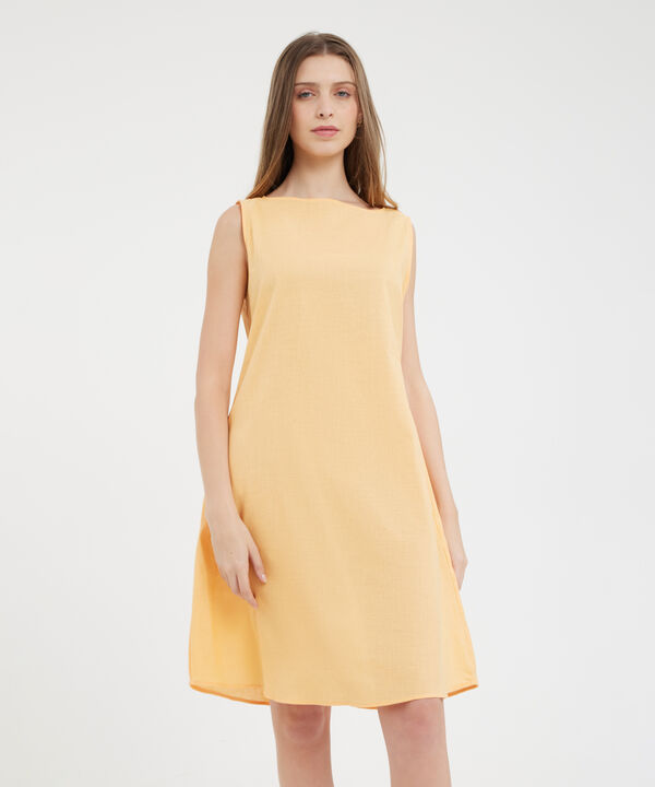 Vestido Unicolor Manga Sisa Con Bolsillos Laterales image number null