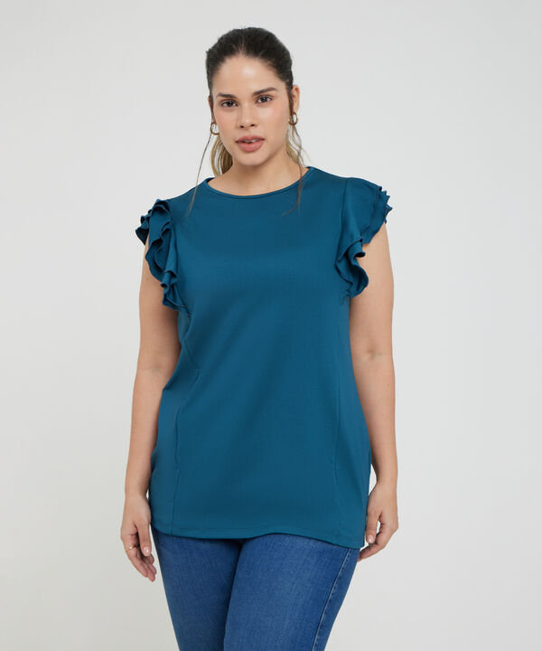 Camiseta Unicolor Escote Redondo Manga Sisa Con Boleros, Carmin Alba