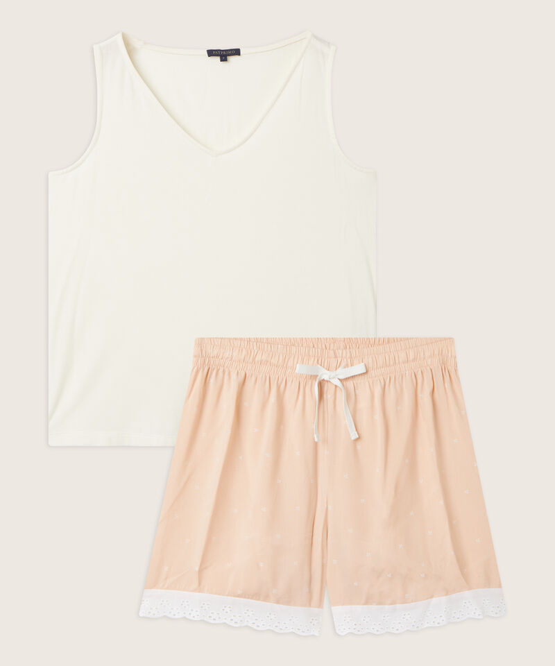 Pijama Mujer Manga Sisa Unicolor Con Short Estampado