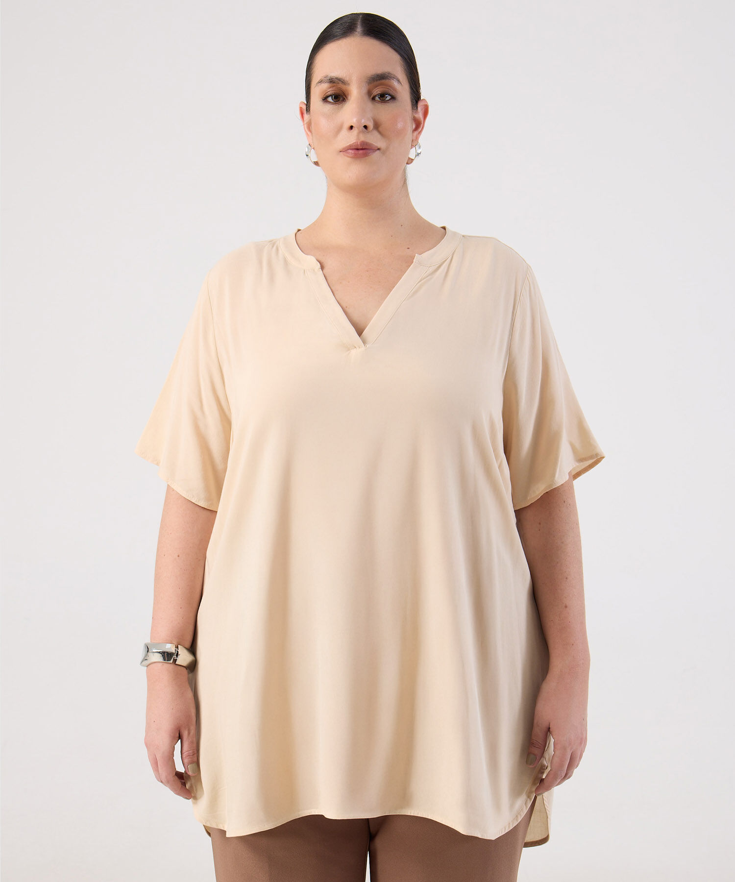 Blusa Fluida Cuello en V para Mujer Curvy