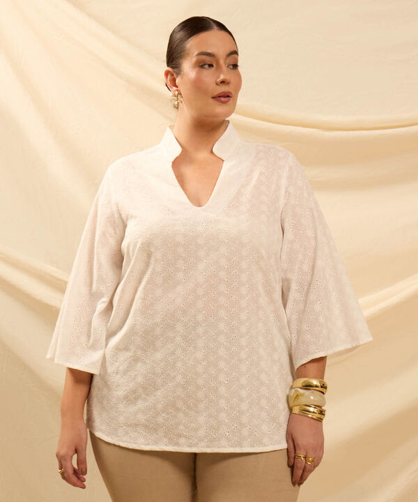 Blusa con Escote V y Manga 3/4 Para Mujer Curvy image number null