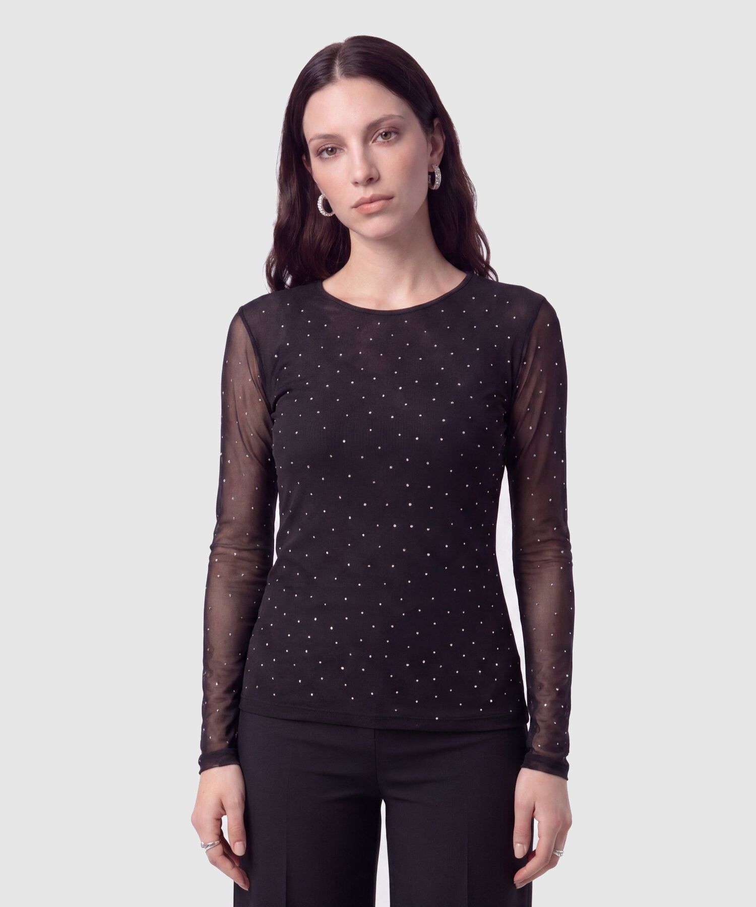 Camiseta Manga Larga de Malla Para Mujer