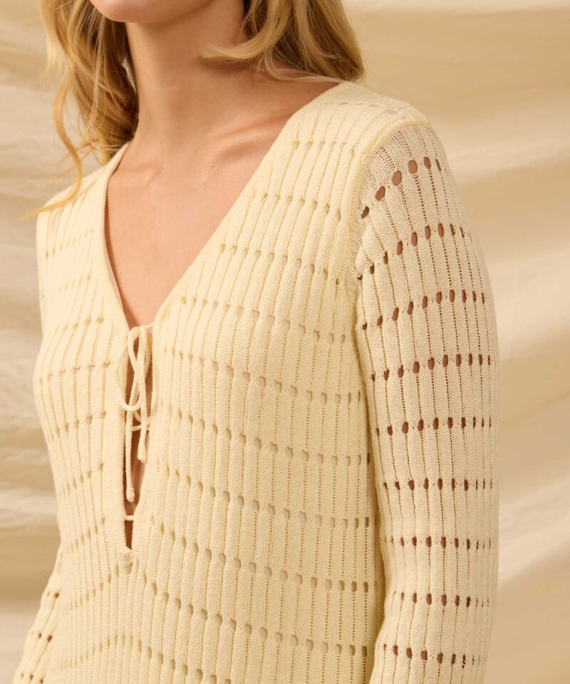 Vestido Largo Tejido Con Calados Para Mujer