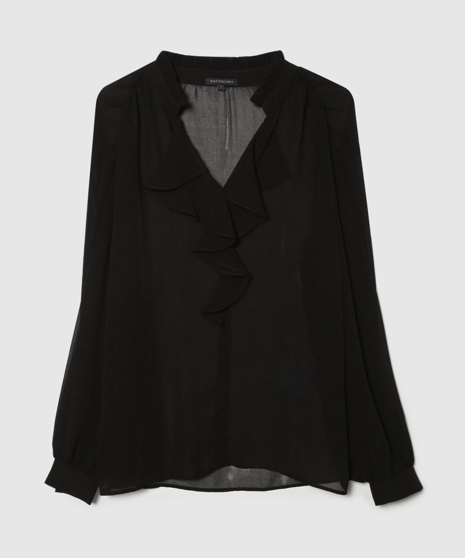 Blusa Con Volantes En Mangas Y Escote Unicolor