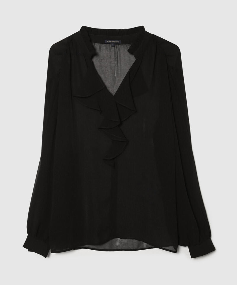 Blusa Con Volantes En Mangas Y Escote Unicolor
