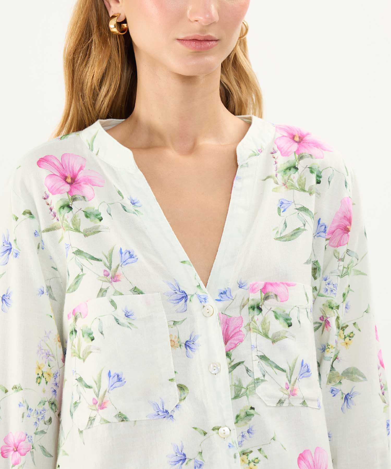 Blusa Estampada en Efecto Lino